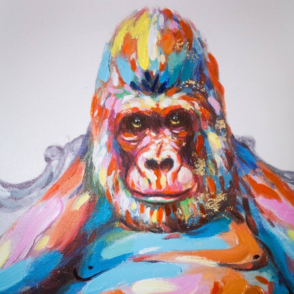 Leinwandbild Gorilla Auf Sessel Handgemalt 100x100 Cm